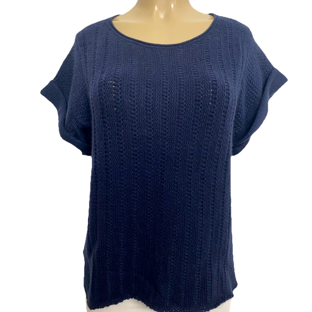 Calypso St. Barth Cashmere Sweater Short Sleeve Navy Blue Pullover Knit …